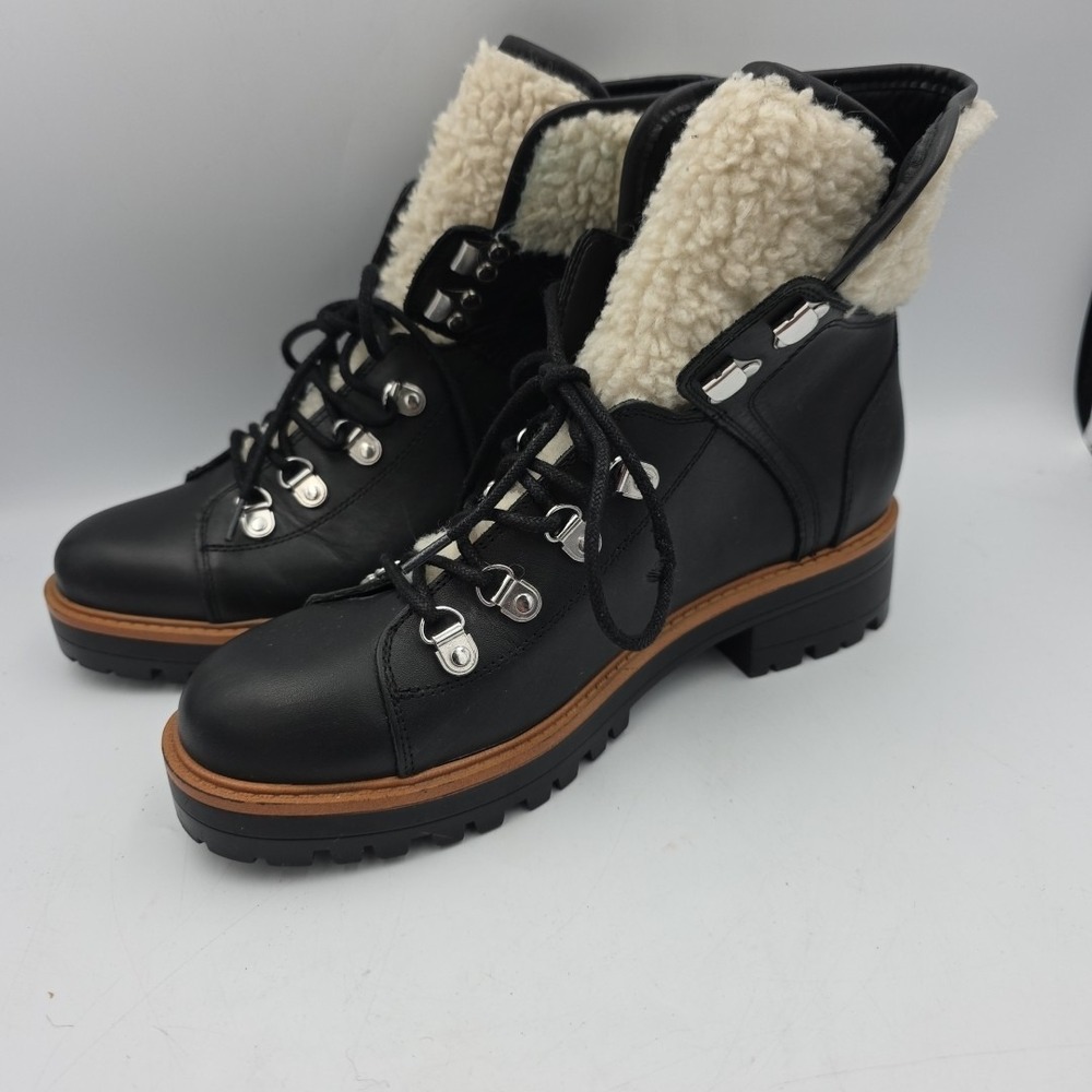 Marc Fisher‎ Leather MFISALIA Black Lugsole Ankle Lace Up Boots Booties Sz 9M
